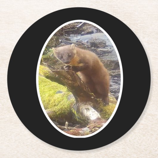 パインマーテンオンログ紙コースター ラウンドペーパーコースター (正面)