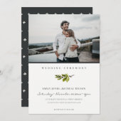 パインミニマルエレガントブランチ写真ウェディング招待 サンキューカード (正面/裏面)