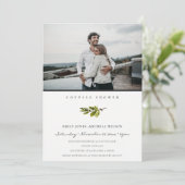 パインミニマルブランチフォトカップルシャワー招待状 サンキューカード (スタンド正面)