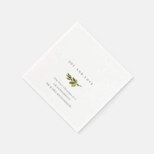 パインミニマルブランチ私たちの初めてのクリスマスジョイ&ラブ スタンダードカクテルナプキン (角)