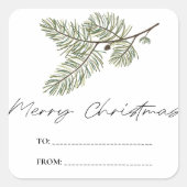 パインメリークリスマスのミニマリスト緑の葉の贈り物 スクエアシール (正面)