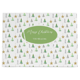 パインモダンカラフルツリーの水の色パターン ラージペーパーバッグ