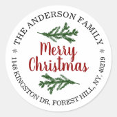 パインモダンツリーブランチズホリデー差出人住所 ラウンドシール (正面)