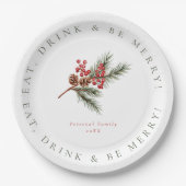 パインモダンブランチ&ベリーファミリークリスマス ペーパープレート (正面)