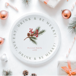 パインモダンブランチ&ベリーファミリークリスマス ペーパープレート
