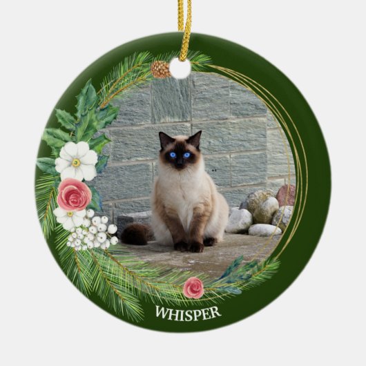 パインリースとバラペチュニアスホワイトベリー セラミックオーナメント (正面)