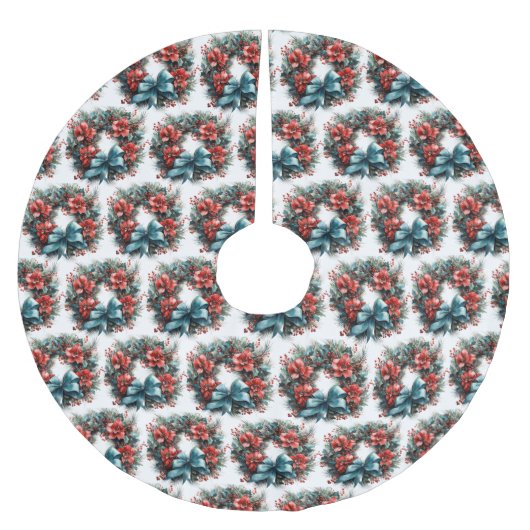 パインリースとホリークリスマスパターン ブラッシュドポリエステルツリースカート (正面)