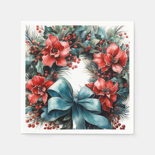 パインリースとホリークリスマス スタンダードカクテルナプキン (正面)