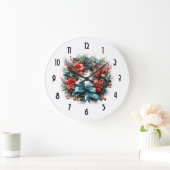 パインリースとホリークリスマス ラージ壁時計 (ホーム)