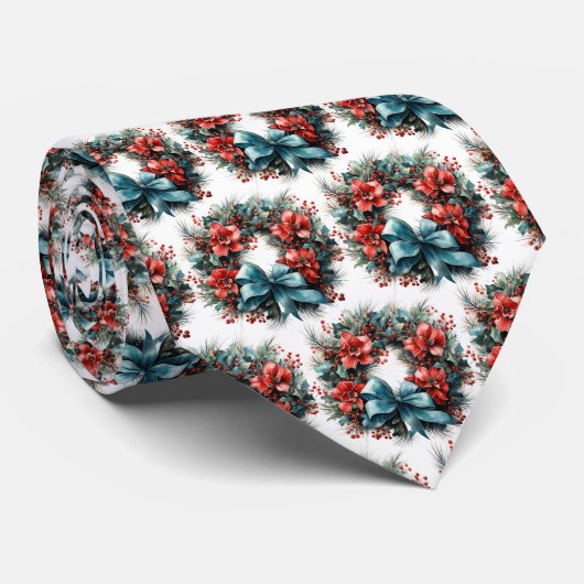 パインリースとホリーフェスティバルクリスマスパターン ネクタイ (ロール)