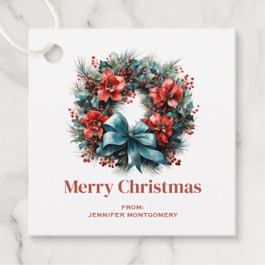 パインリースとホリーフェスティバルクリスマス フェイバータグ (正面)