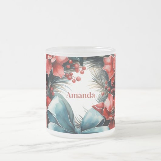 パインリースとホリーフェスティバルクリスマス フロストグラスマグカップ (中央)