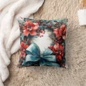 パインリースと赤い花とホリー クッション (ブランケット)