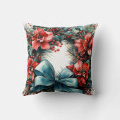 パインリースと赤い花とホリー クッション (裏面)