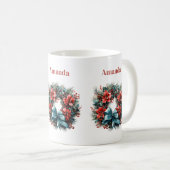 パインリースと赤い花とホリー コーヒーマグカップ (正面右)