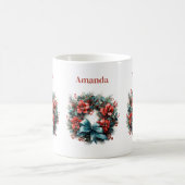 パインリースと赤い花とホリー コーヒーマグカップ (中央)