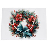 パインリースと赤い花とホリー ラージペーパーバッグ (正面)