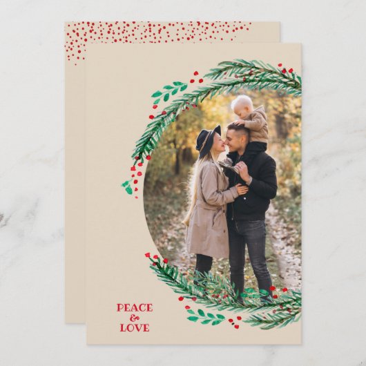 パインリースオンクリームクリスマスフォト シーズンカード (正面/裏面)
