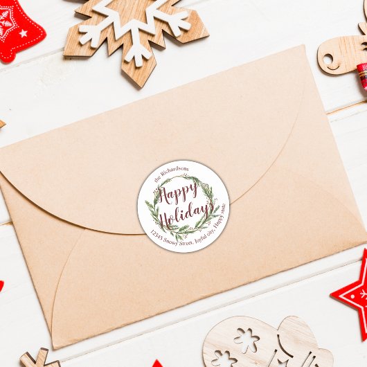 パインリースハッピーホリデーズ差出人住所ラベル ラウンドシール