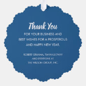 パインリースブルーアンドホワイトビジネスホリデー紙 オーナメントカード (裏面)