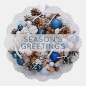 パインリースブルーアンドホワイトビジネスホリデー紙 オーナメントカード (正面)