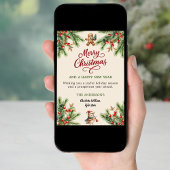 パインレッドベリーかわいいフクロウのスクリプトクリスマス シーズンカード