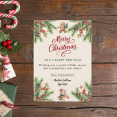 パインレッドベリーかわいいフクロウのスクリプトクリスマス シーズンカード