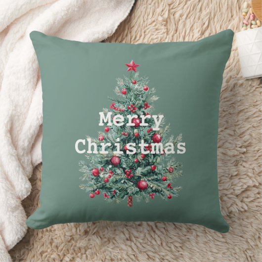 パインレッドメリークリスマスツリーサンタ（背面） クッション (ブランケット)