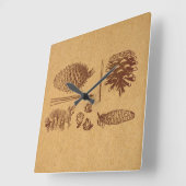 パイン図解入りの、写真付きのコーンヴィンテージピネコーンアート スクエア壁時計 (傾斜)