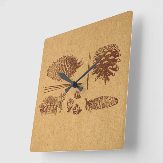 パイン図解入りの、写真付きのコーンヴィンテージピネコーンアート スクエア壁時計 (傾斜)