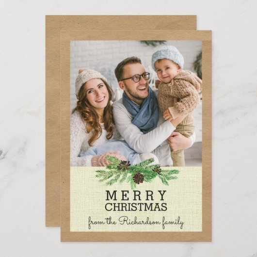 パイン素朴とクラフトのクリスマスあなたの写真 シーズンカード (正面/裏面)