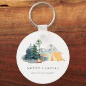 パイン素朴ウッズウォーターカラーキャンピングマウンテンキャンプ キーホルダー (正面)