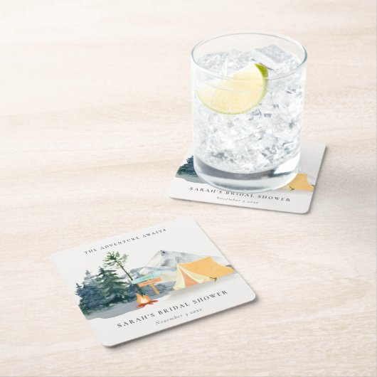 パイン素朴ウッズキャンピングマウンテンブライダルシャワー スクエアペーパーコースター (インサイチュ)