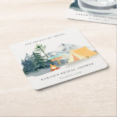 パイン素朴ウッズキャンピングマウンテンブライダルシャワー スクエアペーパーコースター (アングル)