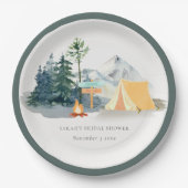 パイン素朴ウッズキャンピングマウンテンブライダルシャワー ペーパープレート (正面)