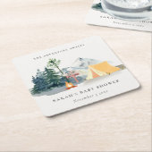 パイン素朴ウッズキャンピングマウンテンベビーシャワー スクエアペーパーコースター (アングル)