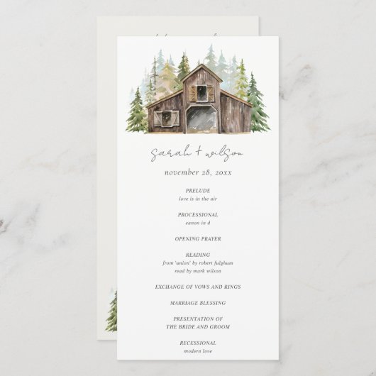 パイン素朴ウッズフォレスト納屋周囲の庭結婚式 プログラム (正面/裏面)