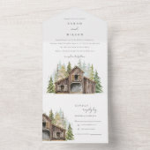 パイン素朴エレガントウッズフォレスト納屋周囲の庭結婚ズ オールインワン招待状 (内側)