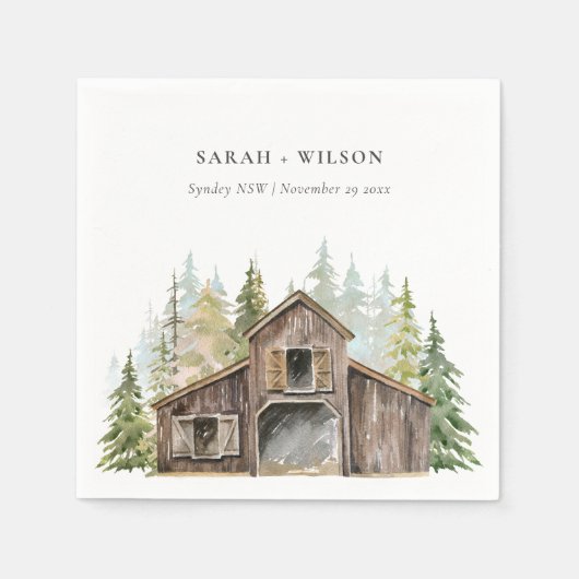 パイン素朴エレガントウッズフォレスト納屋周囲の庭結婚ズ スタンダードカクテルナプキン (正面)