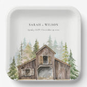 パイン素朴エレガントウッズフォレスト納屋周囲の庭結婚ズ ペーパープレート (正面)