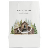 パイン素朴エレガントウッズフォレスト納屋周囲の庭結婚ズ ミディアムペーパーバッグ (裏面)