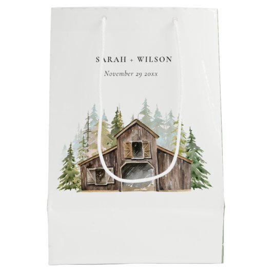 パイン素朴エレガントウッズフォレスト納屋周囲の庭結婚ズ ミディアムペーパーバッグ (裏面)