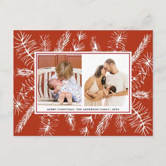 パイン素朴エレガントタイポグラフィ2写真クリスマス シーズンポストカード (正面)