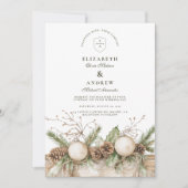 パイン素朴オーナメントウィンターウェディング 招待状 (正面)