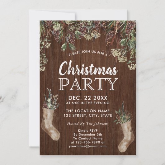 パイン素朴グリネリーの水の色クリスマスパーティー 招待状 (正面)