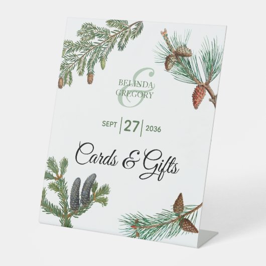 パイン素朴グリーンリーウェディングカード&ギフト 台座サイン (正面)