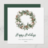 パイン素朴コットンウォーターカラーグリーンリース シーズンカード (正面/裏面)