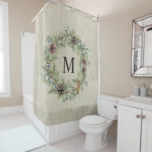 パイン素朴コーンリースファームハモノグラムのウス シャワーカーテン (インサイチュ)