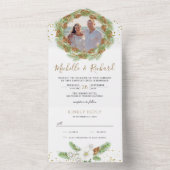 パイン素朴コーンリース写真クリスマス結婚ズ オールインワン招待状 (内側)