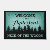 パイン素朴ズパーソナライズされた（アクア）ようこそ ドアマット (正面)